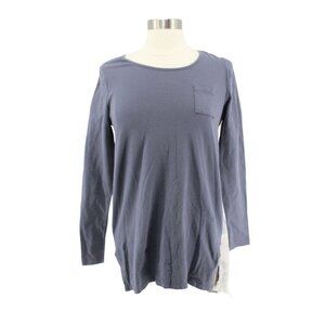 Soft Surroundings Blue Gray Mesh Floral Back Overlay Long Sleeve Knit Top Size S